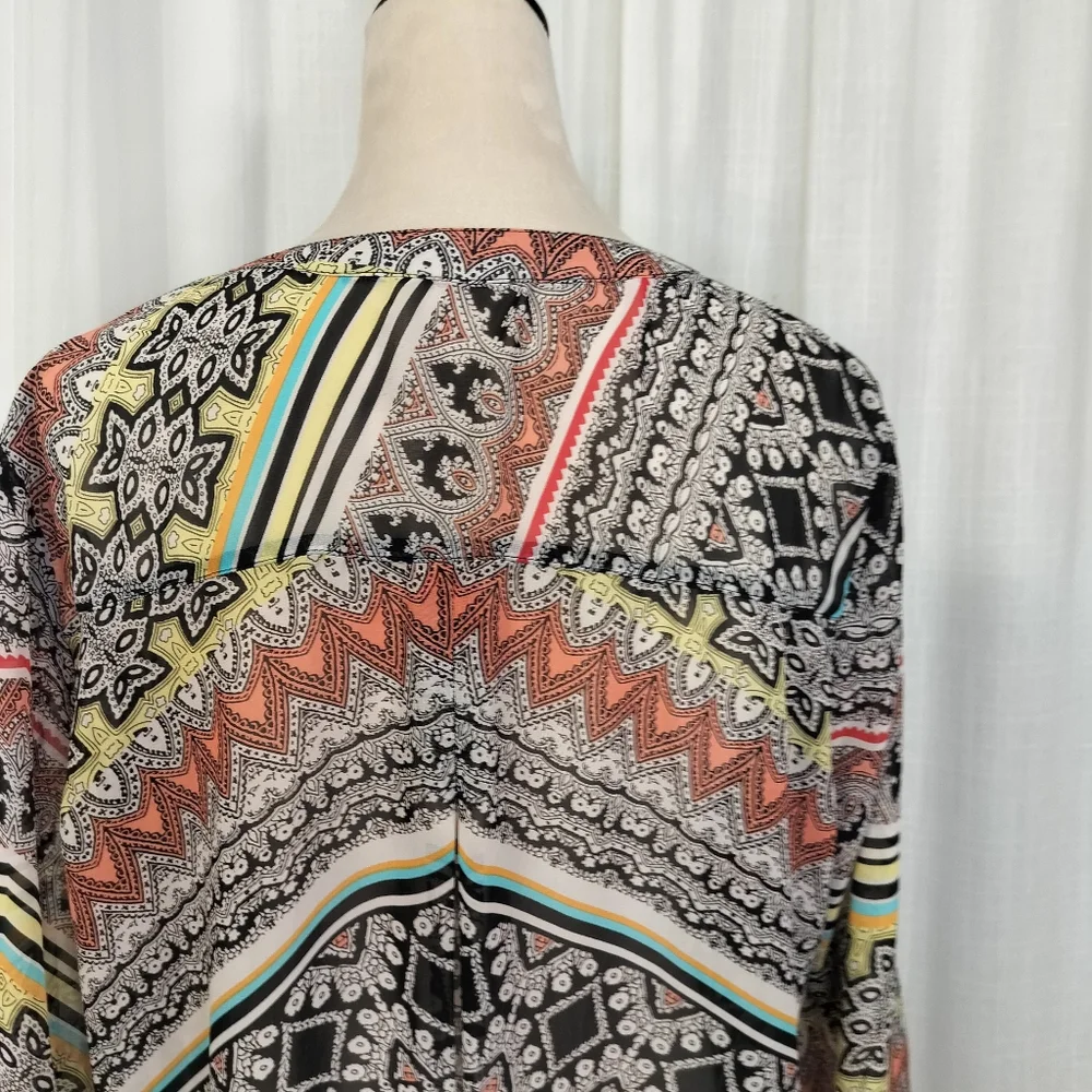 2/$30 Geometric Print Sheer Swim Bathing Suit Coverup Popover‎ Tunic Size XL